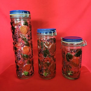 Pot Mason en verre italien vintage : boîte métallique de cuisine Fruit Design