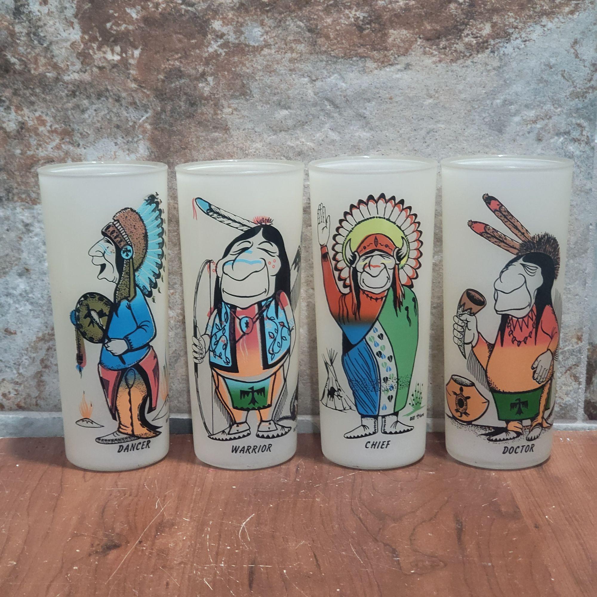 Bill Flores Native American Frosted Glasses: Warrior, Dancer