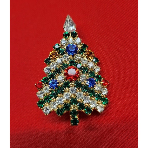 Vintage Crystal Christmas Tree Pin - image 2