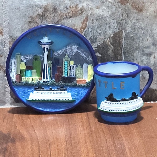 VTG SNCO Miniature Decorative Seattle Plate & Mug Set 1999