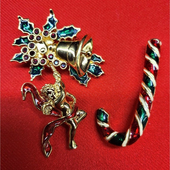 Vintage Christmas Pins/ Brooch Set of 2  Christma… - image 3