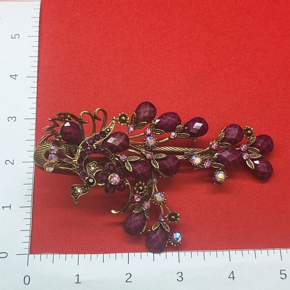 VTG Peacock Hair Clip Claw Purple Acrylic Stones Rhinestones Repaired VTG Peacock Hair Clip Claw Purple Acrylic Stones Rhinestones  main image 2