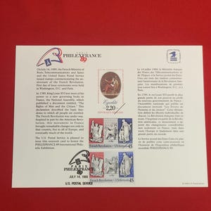 1989 PHILEXFRANCE 89 Tarjeta de recuerdo USPS PS68 SC125 Bicentenario de la Revolución Francesa