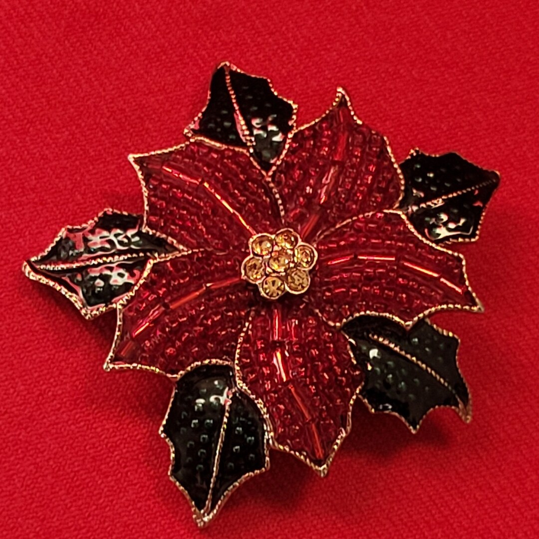 Broche Liz Claiborne Vintage - Motif Poinsettia De Noël (C381) - Occasion