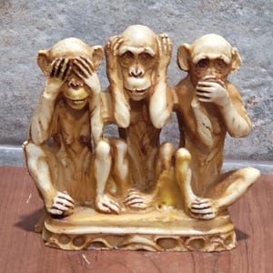 Vintage Three Wise Monkeys See Hear Speak No Evil Plasticine Figurine