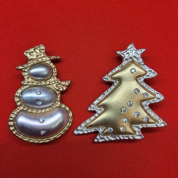 Christmas Pins Brooch Gold Silver Snowman Christm… - image 1