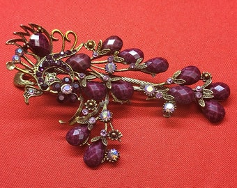 VTG Peacock Hair Clip Claw Purple Acrylic Stones Rhinestones Repaired VTG Peacock Hair Clip Claw Purple Acrylic Stones Rhinestones  main image 4