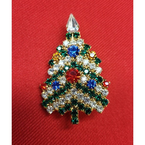 Vintage Crystal Christmas Tree Pin - image 1