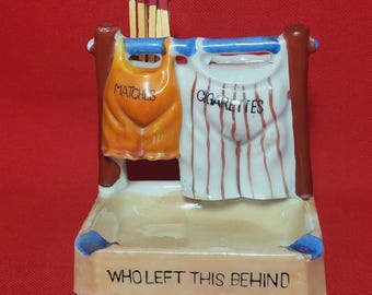 VTG Who Left This Behind Ashtray Clothesline Cigarettes Matches Holder Made in Japan