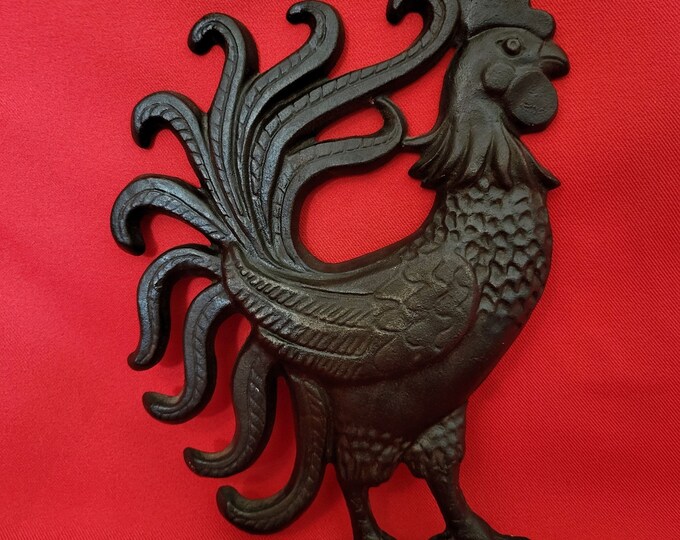 Vintage Heavy Cast Iron Metal Wall Hanging Decor Plaque Black Rooster ...