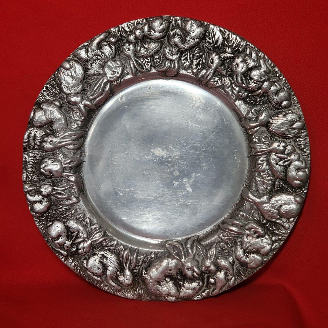 Vintage Metal Rabbit Bunny Embossed Platter Tray Easter Serving Dish ...