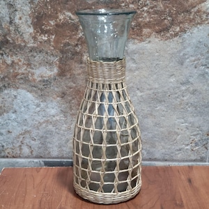 Vintage Wicker Wrapped Glass Carafe Wine Decanter