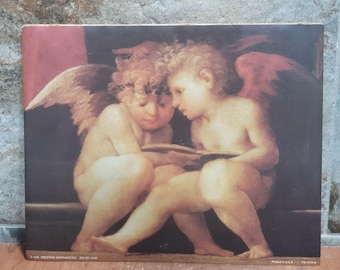 Vintage Unframed Two Cherubs Reading Wall Decor 1995