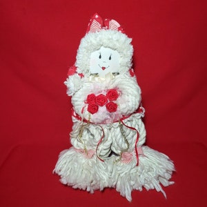 Vintage Mop Doll Valentines Rose Ribbon Yarn Girl