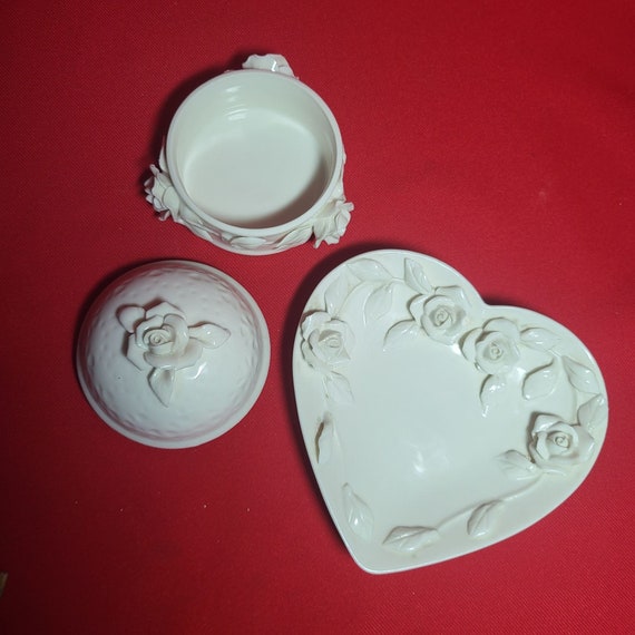 VTG Godinger Porcelain White Rose Dish & Trinket … - image 3