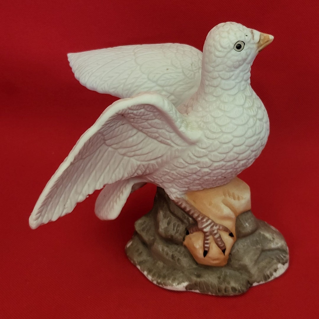 VTG Bisque Porcelain White Dove Bird on Rock Dogwood Flower Etsy