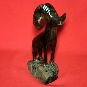 Vintage Carved Ironwood Horned Ram Sculpture Figurine Home Decor
