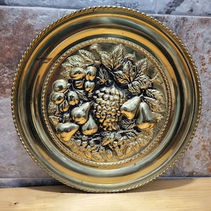 VTG Brass Embossed Tin Plate Fruit Wall Hanging Decor 16 1/2 In