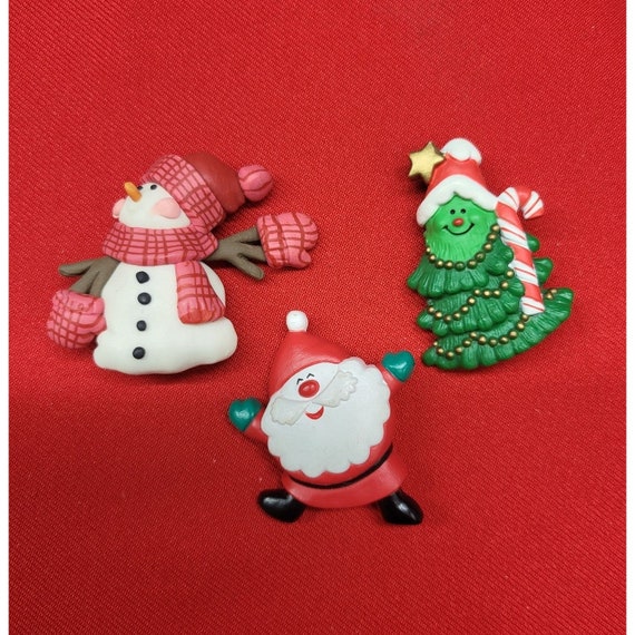 Christmas Pin Brooch Set of 3 Christmas Tree Sant… - image 2