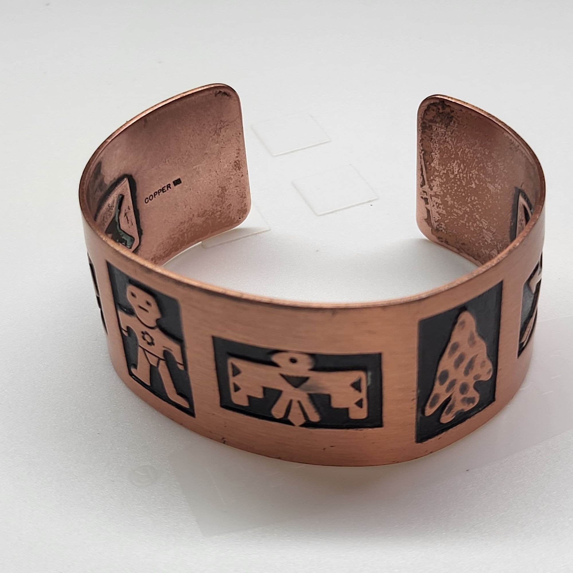 VTG Embossed Copper Bangle Bracelet Navajo Thunderbird Arrowhead