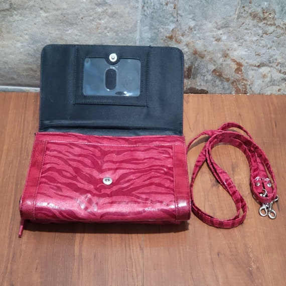 VTG Red Crossbody Wallet Bag Eyelet Stud Detail T… - image 4