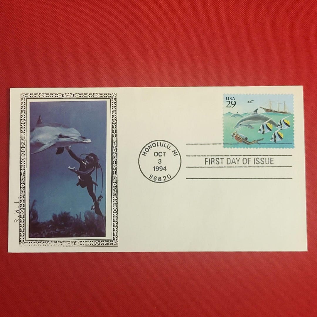 First Day of Issue Diver With Dolphins Stamp Cache Envelope - Etsy