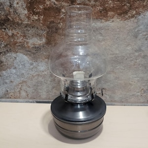 Vintage Kerosene Lamp Wick Clear Hurricane Glass Globe Chimney Metal Base