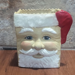 Sacola de presente de cerâmica vintage Papai Noel, plantador, sacola de guloseimas, porta-cartões de Natal, decoração de feriado