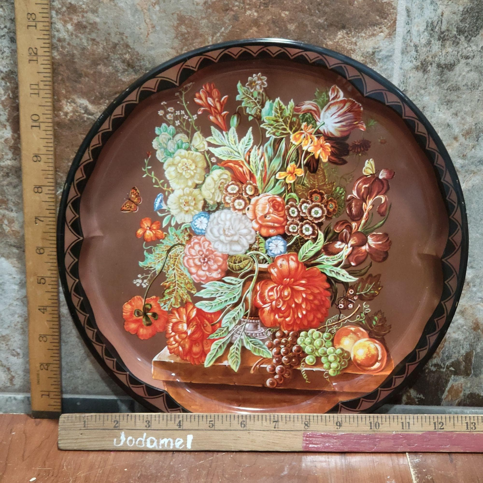 Vintage Daher Round Metal Serving Tray Floral Fruit Design - Etsy