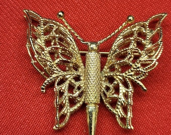 Broche Ancienne Art Déco Papillon – Plaqué Or 18k 750, Bijou Créateur