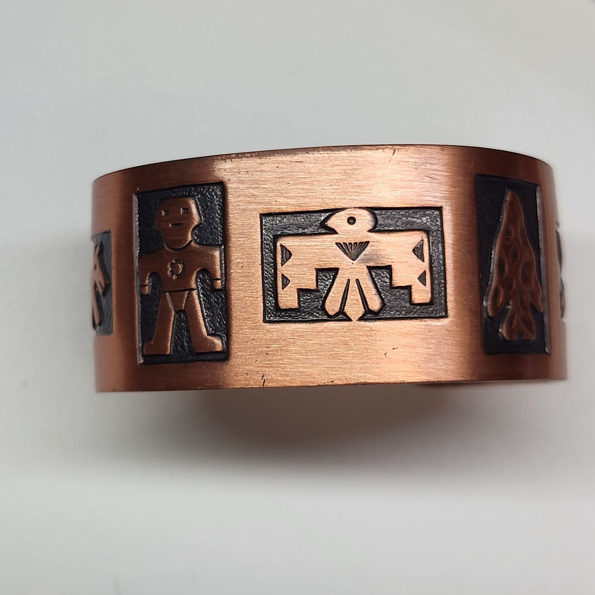 VTG Embossed Copper Bangle Bracelet Navajo Thunderbird Arrowhead