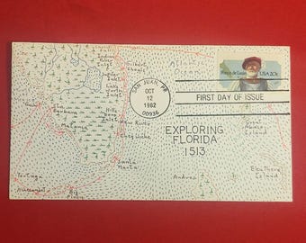 Erster Tag der Ausgabe Historische Karte Exploring Florida 1513 Stamp Cache Umschlag