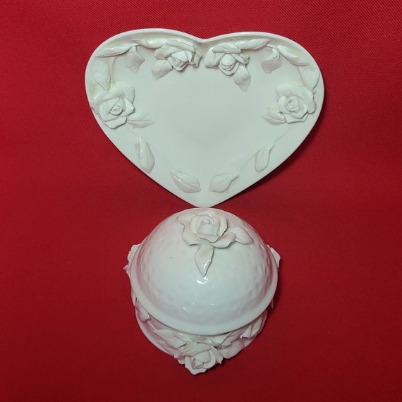 VTG Godinger Porcelain White Rose Dish & Trinket … - image 2