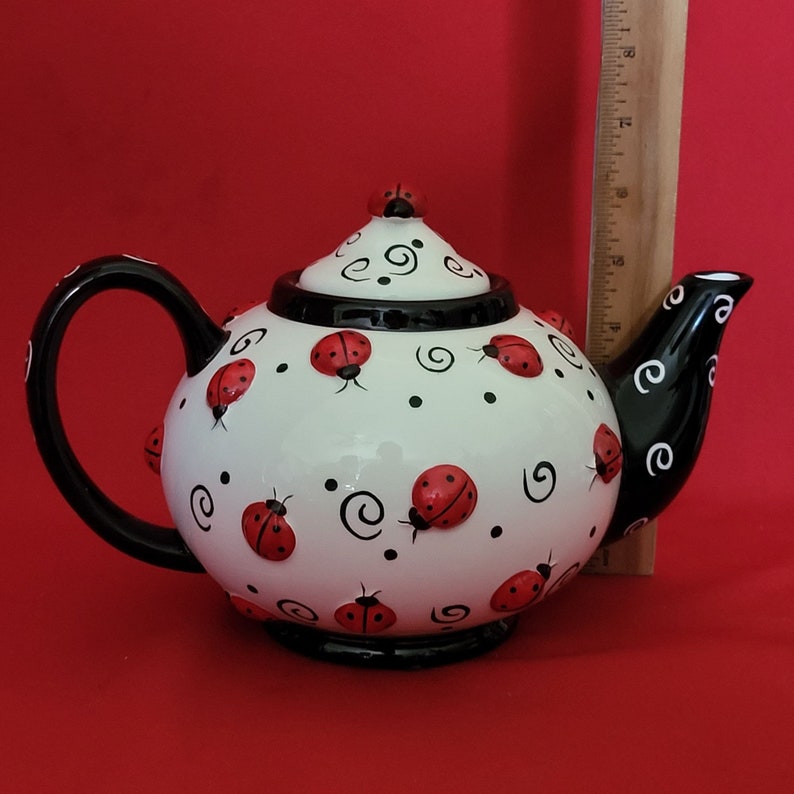 Ladybug Swirls Porcelain Decorative Teapot With Lid Hand Painted - Etsy