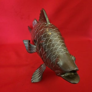 Bronze Copper Wealth Auspicious Arowana Fish Statue Sculpture Large Heavy