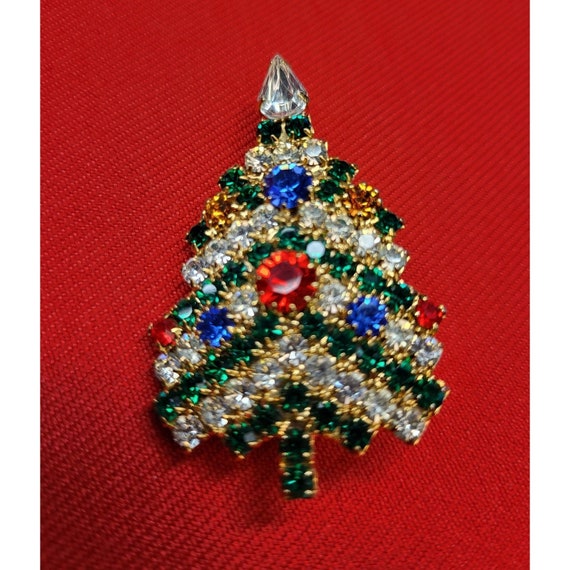 Vintage Crystal Christmas Tree Pin - image 3