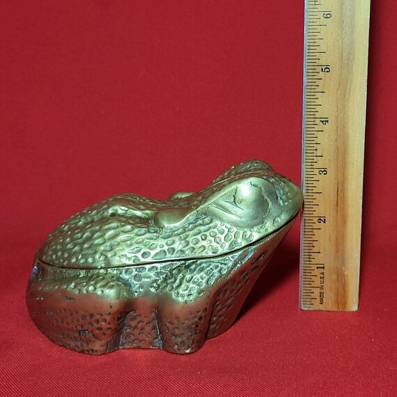 Antique Solid Brass Toad Frog with Hinged Lid Tri… - image 4