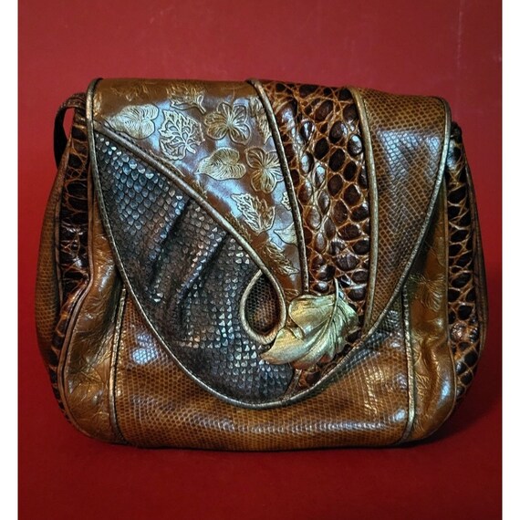 VTG Sharif Bag Brown Embossed Leather Reptile Shoulder Crossbody Bag Etsy