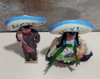 メキシコのお土産人形 ソンブレロ 男性 女性 木製ベーススタンド 民芸
