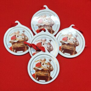 JCPenny Ceramic Santa Reading Letters Christmas Ornament 1996 Set of 5