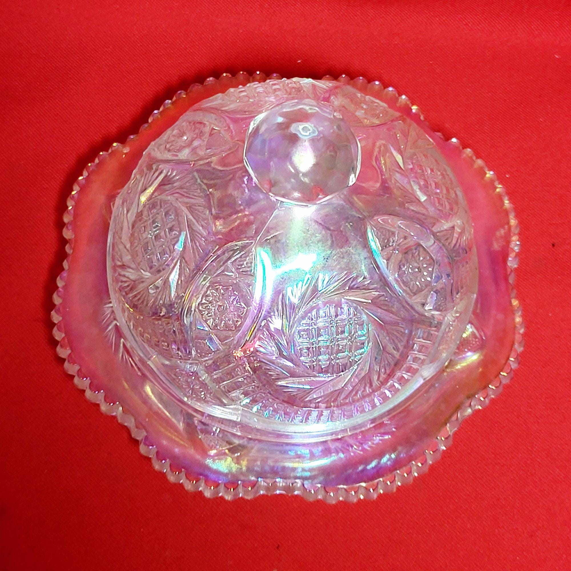 Carnival Glass Dome Butter Dish Aztec Sunburst Pinwheel Hobstar Pattern ...