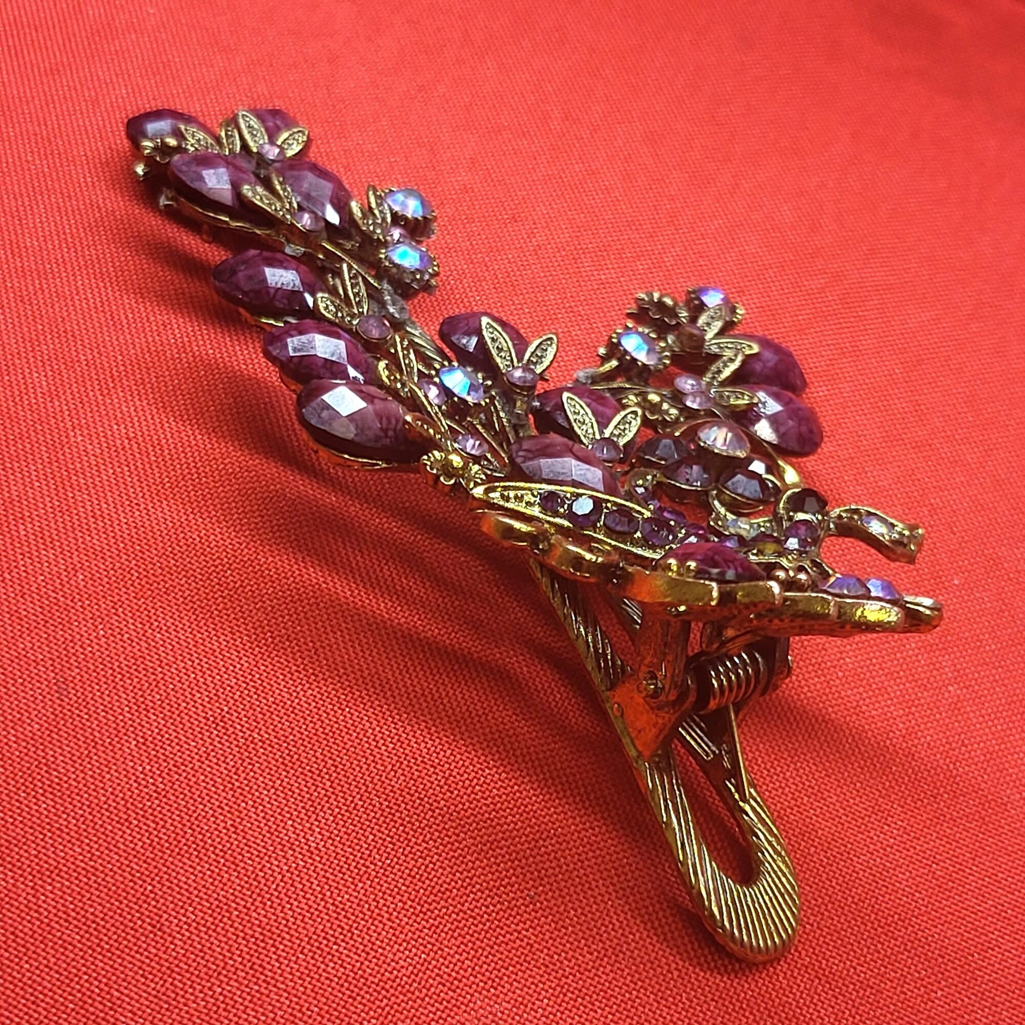 VTG Peacock Hair Clip Claw Purple Acrylic Stones Rhinestones Repaired Buankoxy Women main image 3