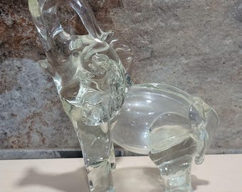 Vintage Clear Glass Elephant Figurine Standing Raised Trunk