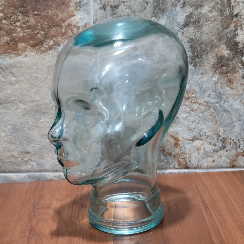 MCM Art Glass Clear Green Mannequin Head Sculpture Table Top Art