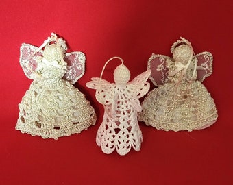 VTG Crochet Angel Christmas Tree Ornament Set of 3