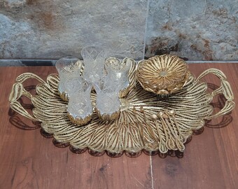 Vintage filigraan vergulde thee serveren thee poef Tughra Dura 20-delige set