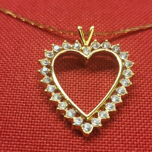 VTG Monet Love Heart Pendant Necklace Clear Crystals Gold Tone Signed
