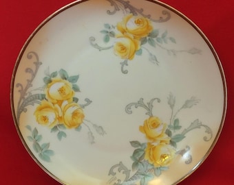 Vintage Bavaria Porcelain Yellow Roses Decorative Plate Porcelain Hand Painted