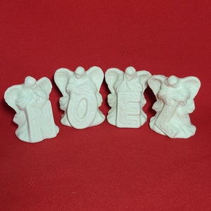VTG Bisque Porcelain Angel Figurines Spells NOEL Christmas Decoration Set of 4