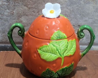 Sucrier fraise vintage avec couvercle